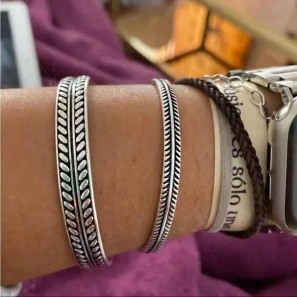 Vintage style 925 sterling silver cuff bracelet Unisex - Picture 2 of 16